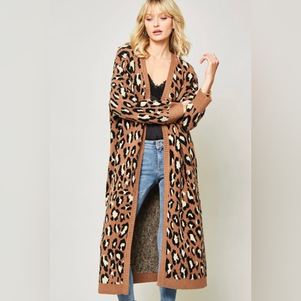 knit cardigan sweater with leopard pattern